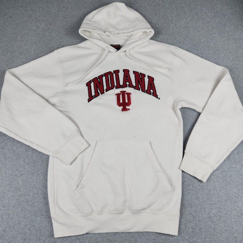 Indiana Hoosiers Hoodie Men Small White Genuine Stuff NCAA Football Fleece Lined